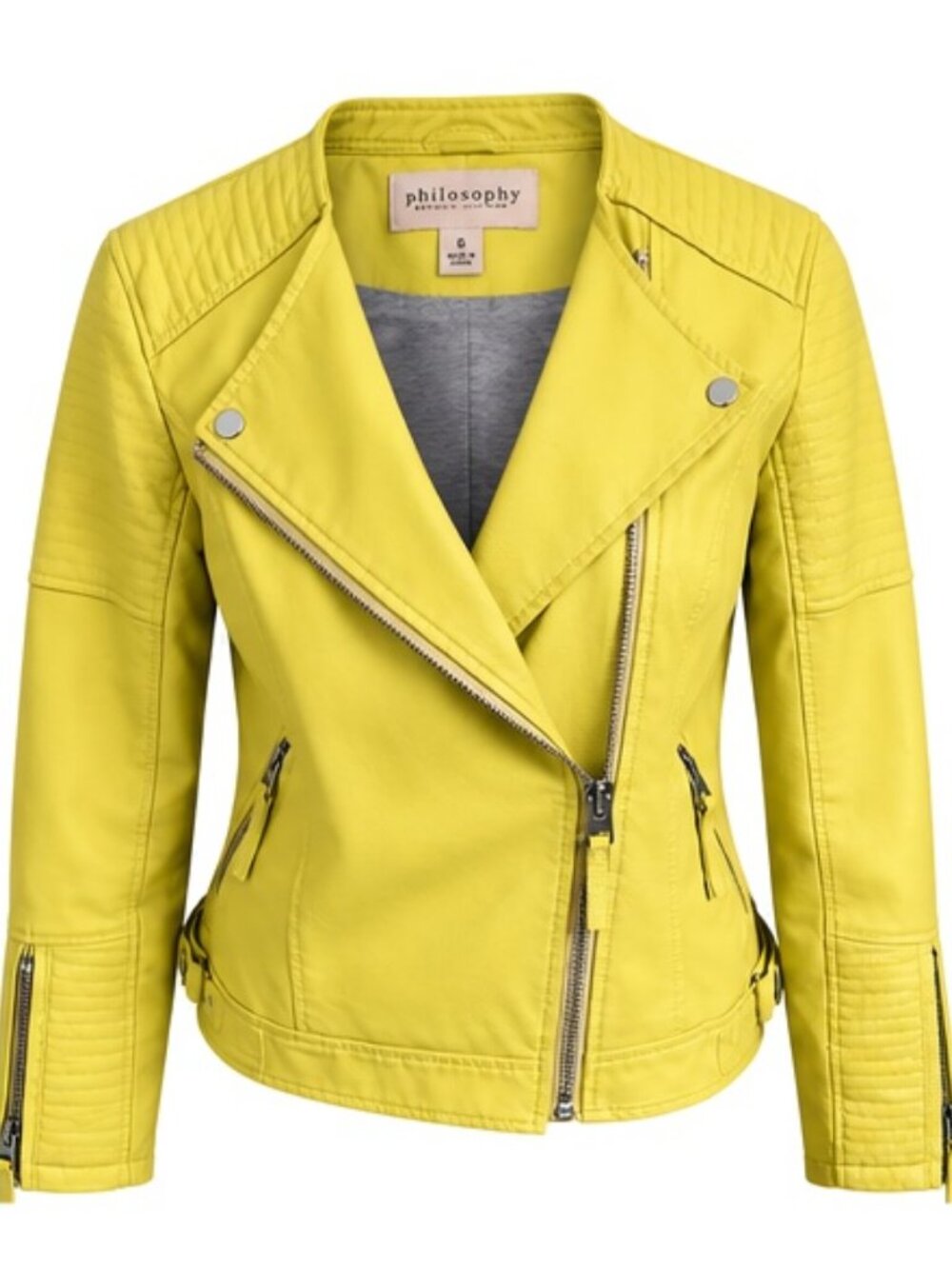 Philosophy Chartreuse Yellow Faux Leather Moto Jacket, Size 6